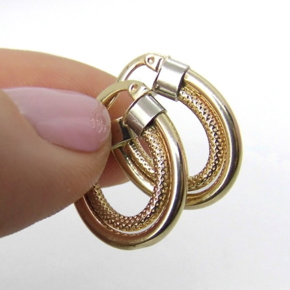 Double Hoops 10K Gold Oval Earrings - Picture 5 of 5